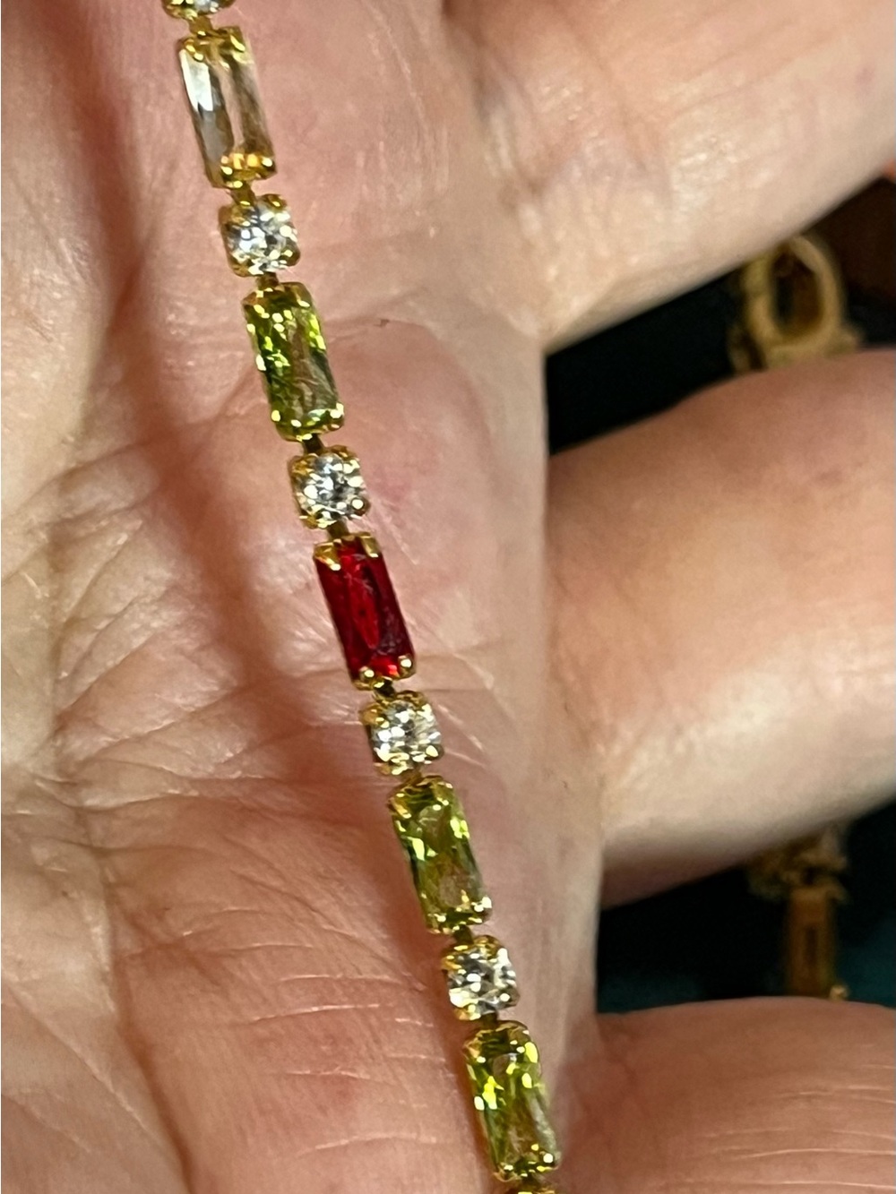 Multi-Gem Necklace, Bracelet, Red Gem Bracelet & Ring, Red Moissanite Earrings - Picture 3 of 9